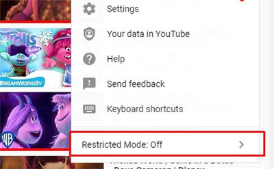 Tap YouTube Restricted Mode on computer browser