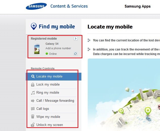 locate lost android phone using Find my Mobile by Samsung