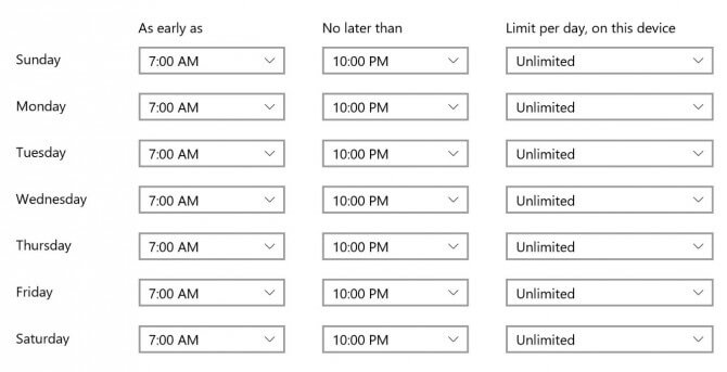 configurar los controles parentales de Windows 10