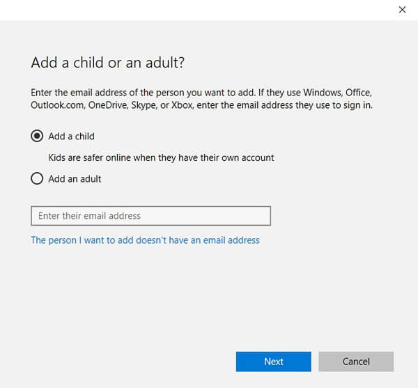 Windows 10 parental controls: microsoft family login