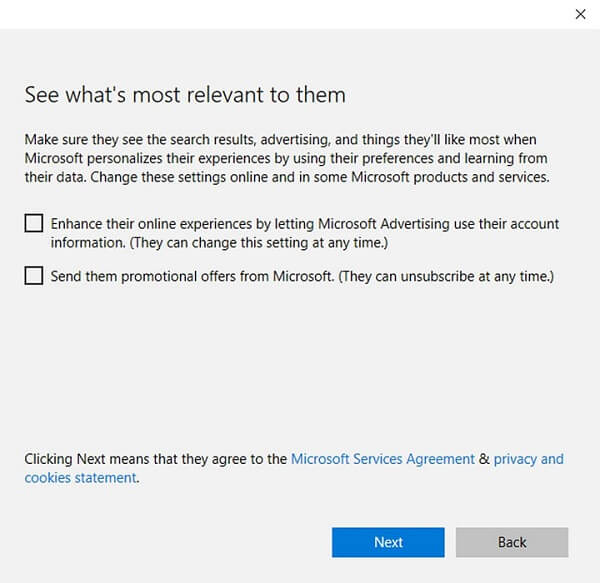 customize microsoft account settings for Windows 10 parental controls