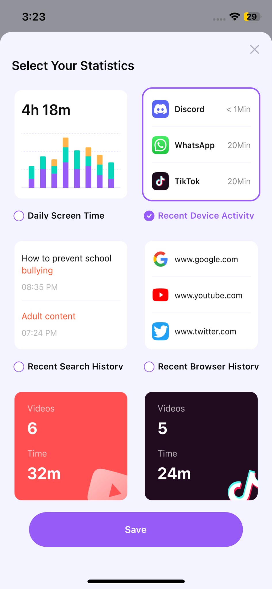 use activity report in wondershare famisafe