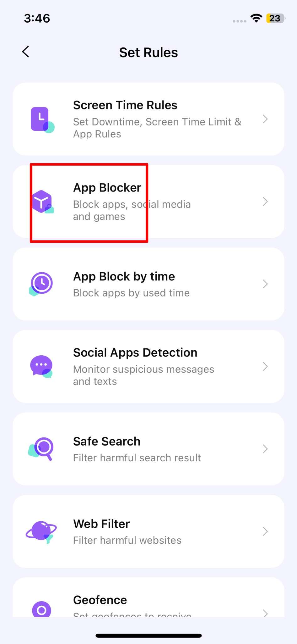 Bloqueo de la aplicación FamiSafe para iOS