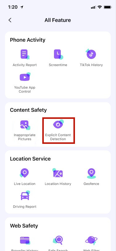 explicit content detection feature in famisafe