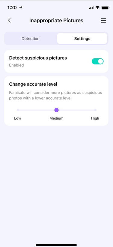 FamiSafe Suspicious Photo - Adjust Detection Accurate Level