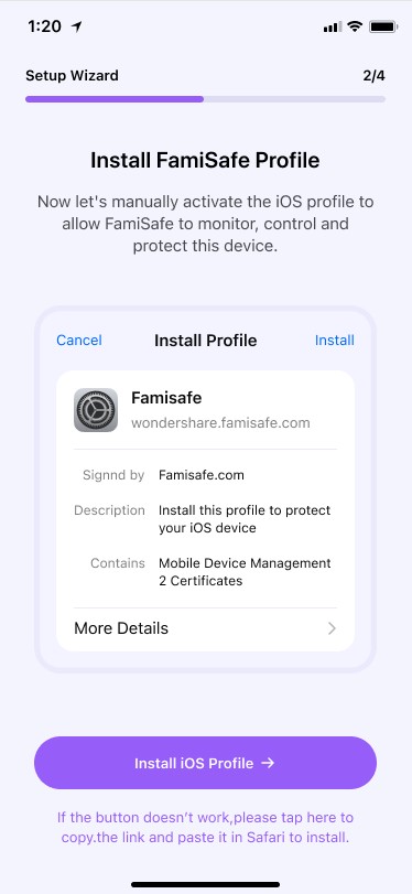 Instalar o perfil do FamiSafe