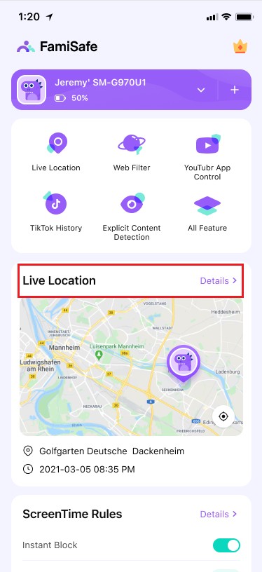 live location feature of famisafe