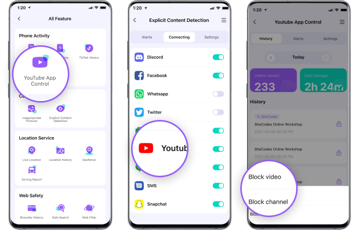 defina os controles dos pais no YouTube com a solução FamiSafe para Android