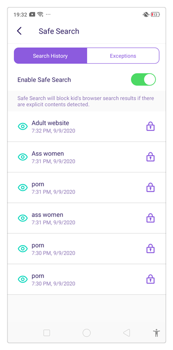 android safesearch history