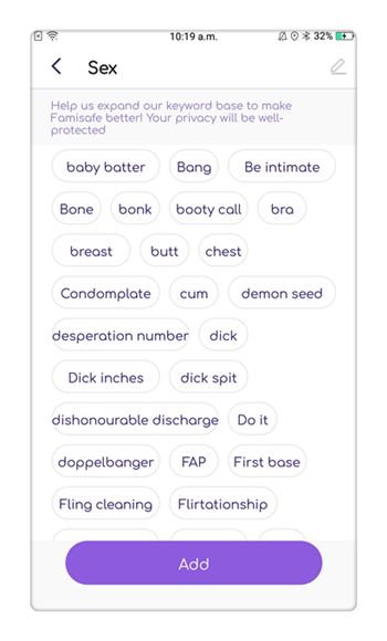 select keywords to monitor disturbing youtube videos by FamiSafe