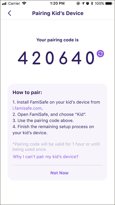 register as parent to get pairing code