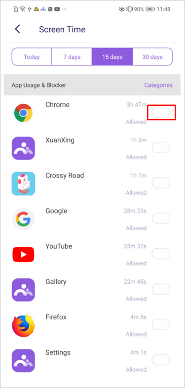 FamiSafe apps allow setting