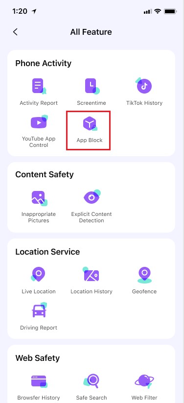 App-Blocker-Funktion finden