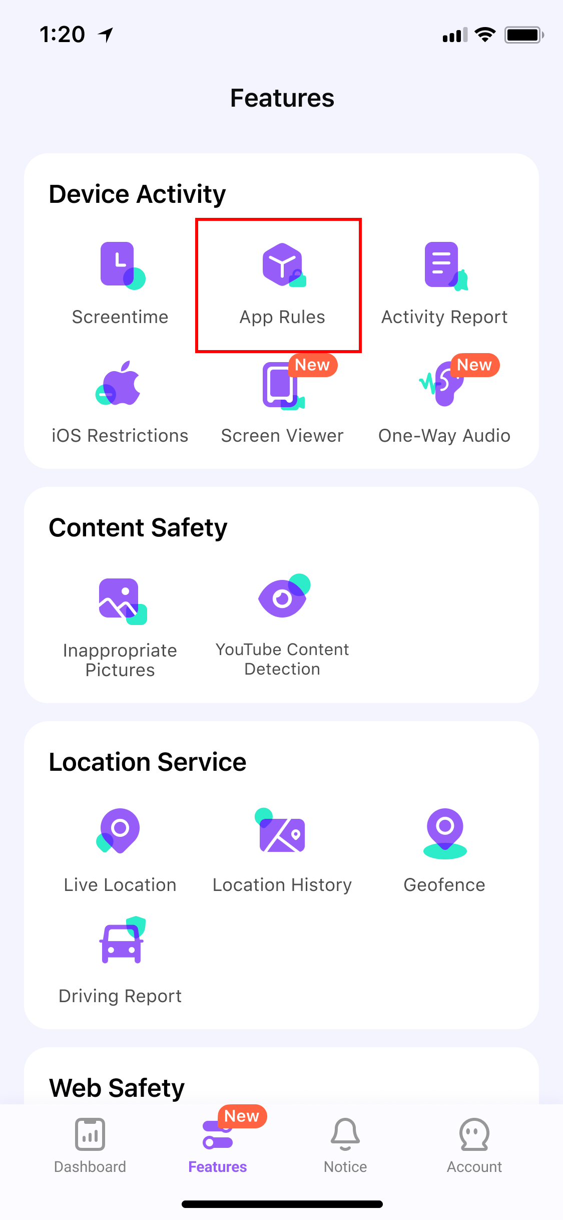 Locate App Blocker Feature