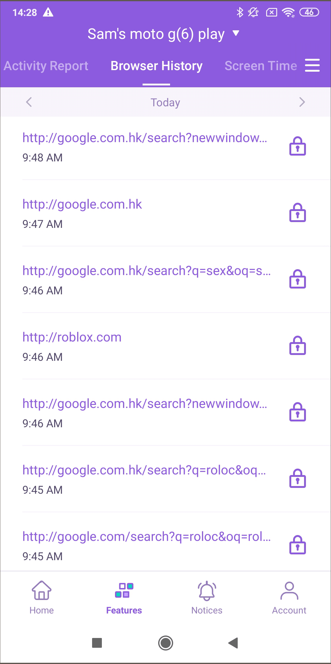 FamiSafe Browser History