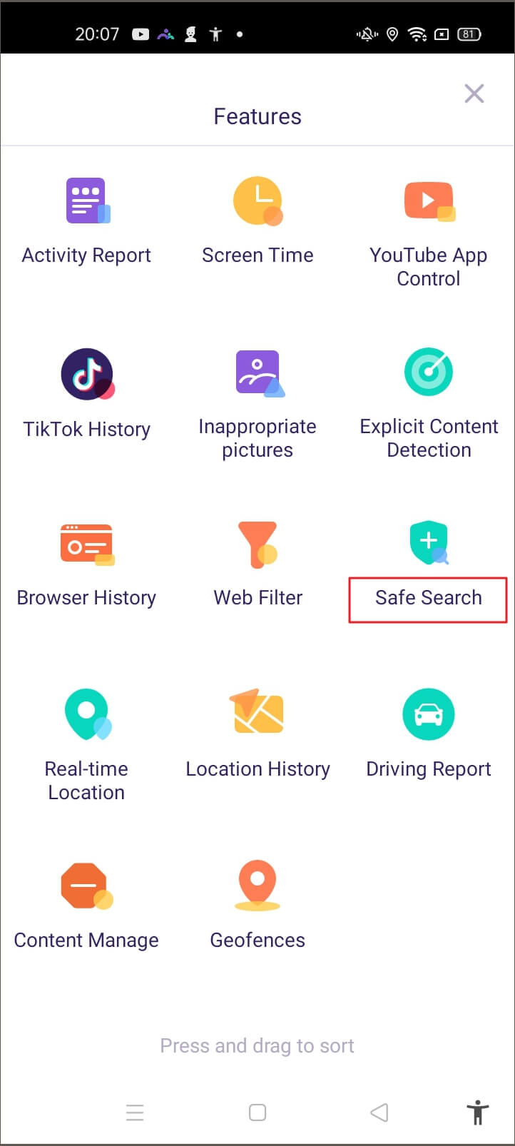 ver el historial de búsqueda en Safe Search