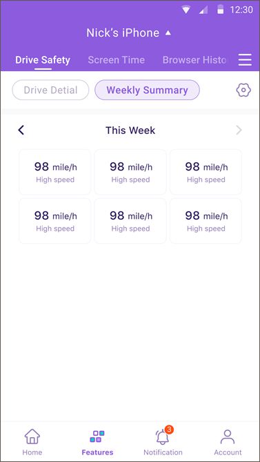 FamiSafe weekly driving report for iPhone