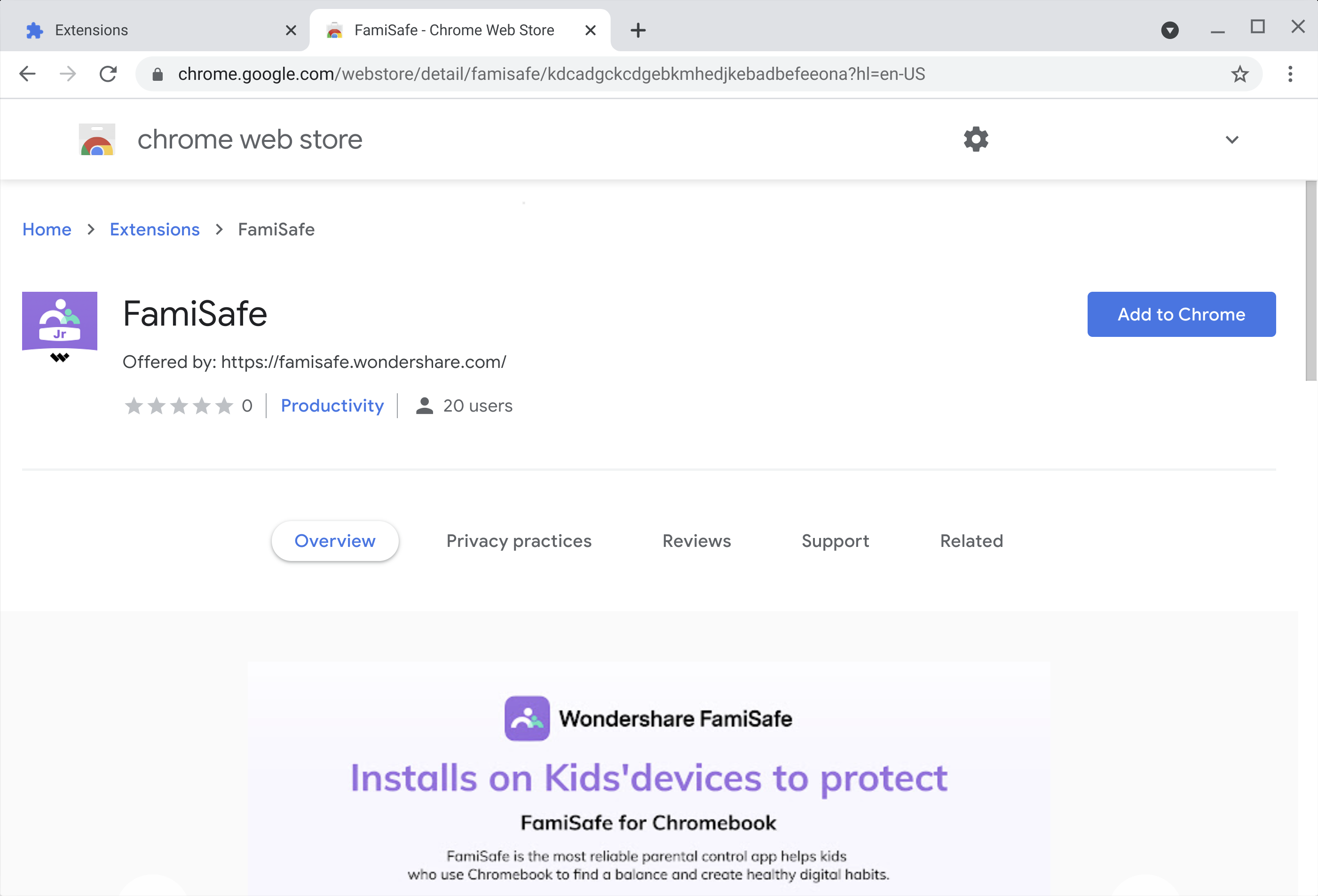 installer l'extension famisafe