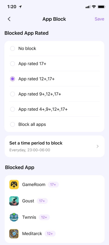 Bloqueo de la aplicación iOS de FamiSafe: restricción de tiempo
