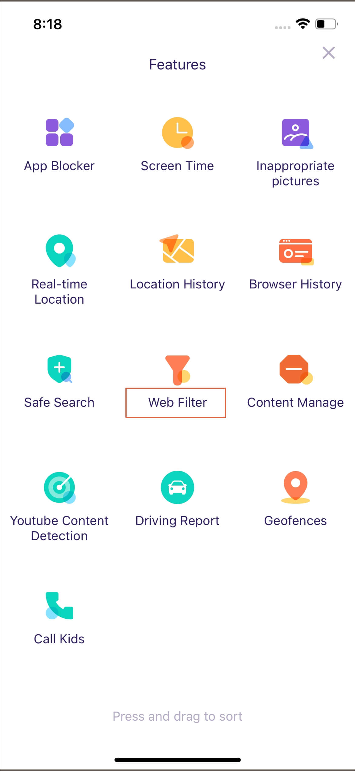 Alternar el filtro web FamiSafe iOS