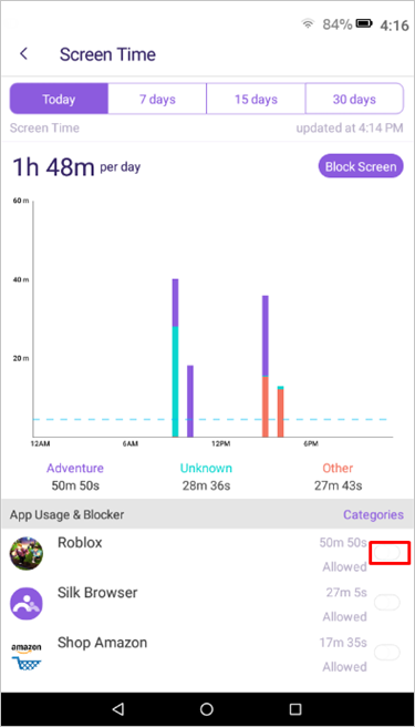 kindle fire screen time report