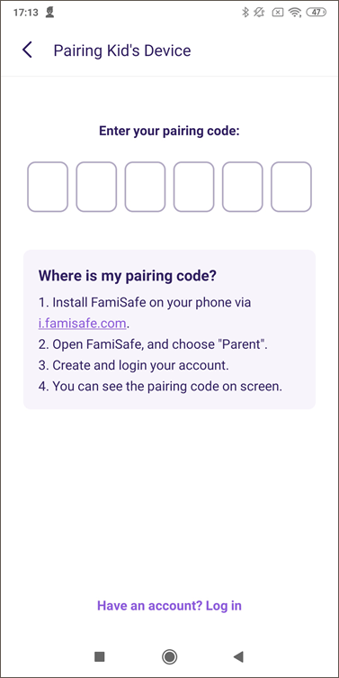 using pairing code to pair your kid's ios