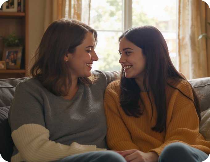 Melissa and Lena Anders smiling together at home