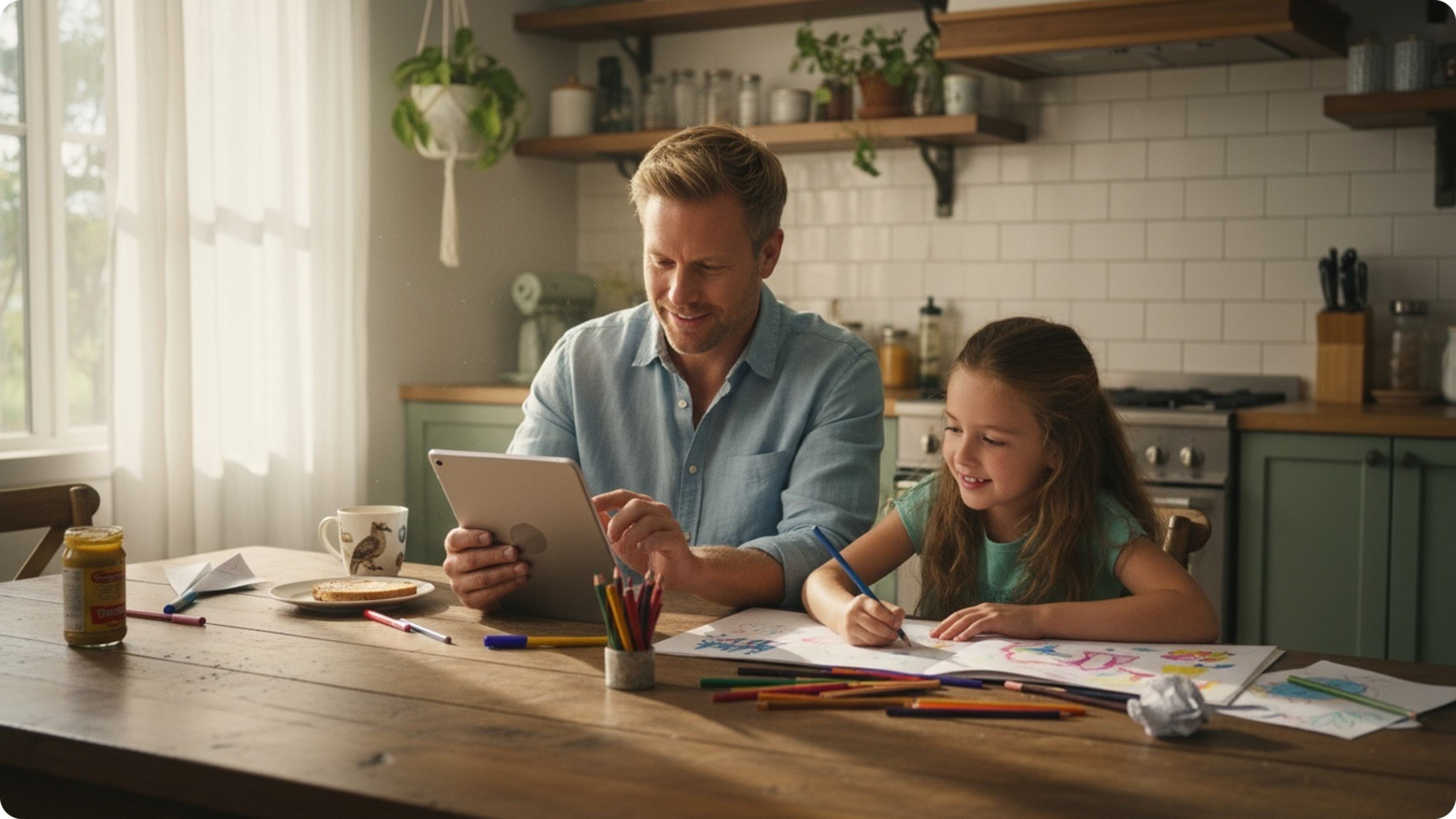 Hayes family using tablet