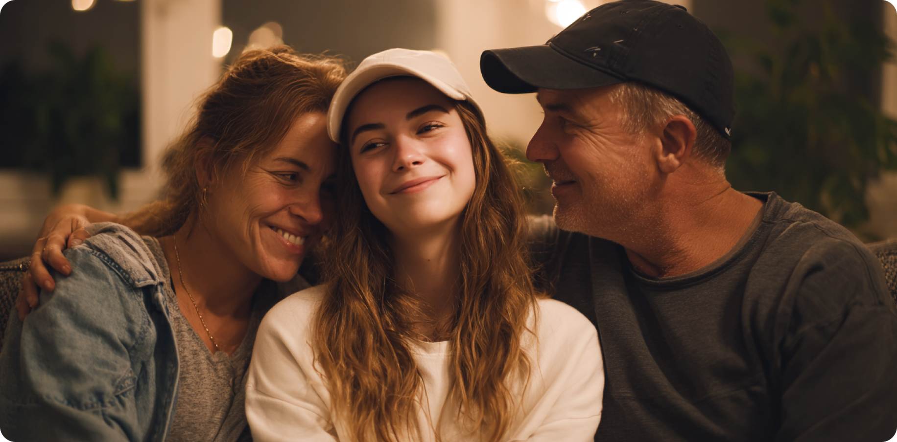 Father checking phone anxiously at night in living room