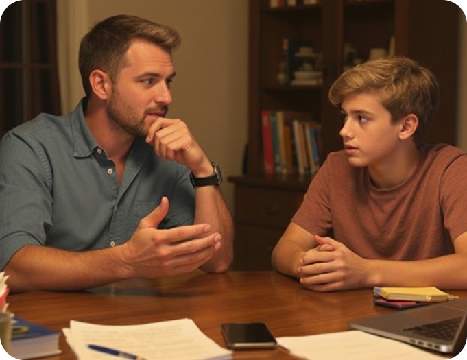 David and Leo Schmidt working on homework together at desk