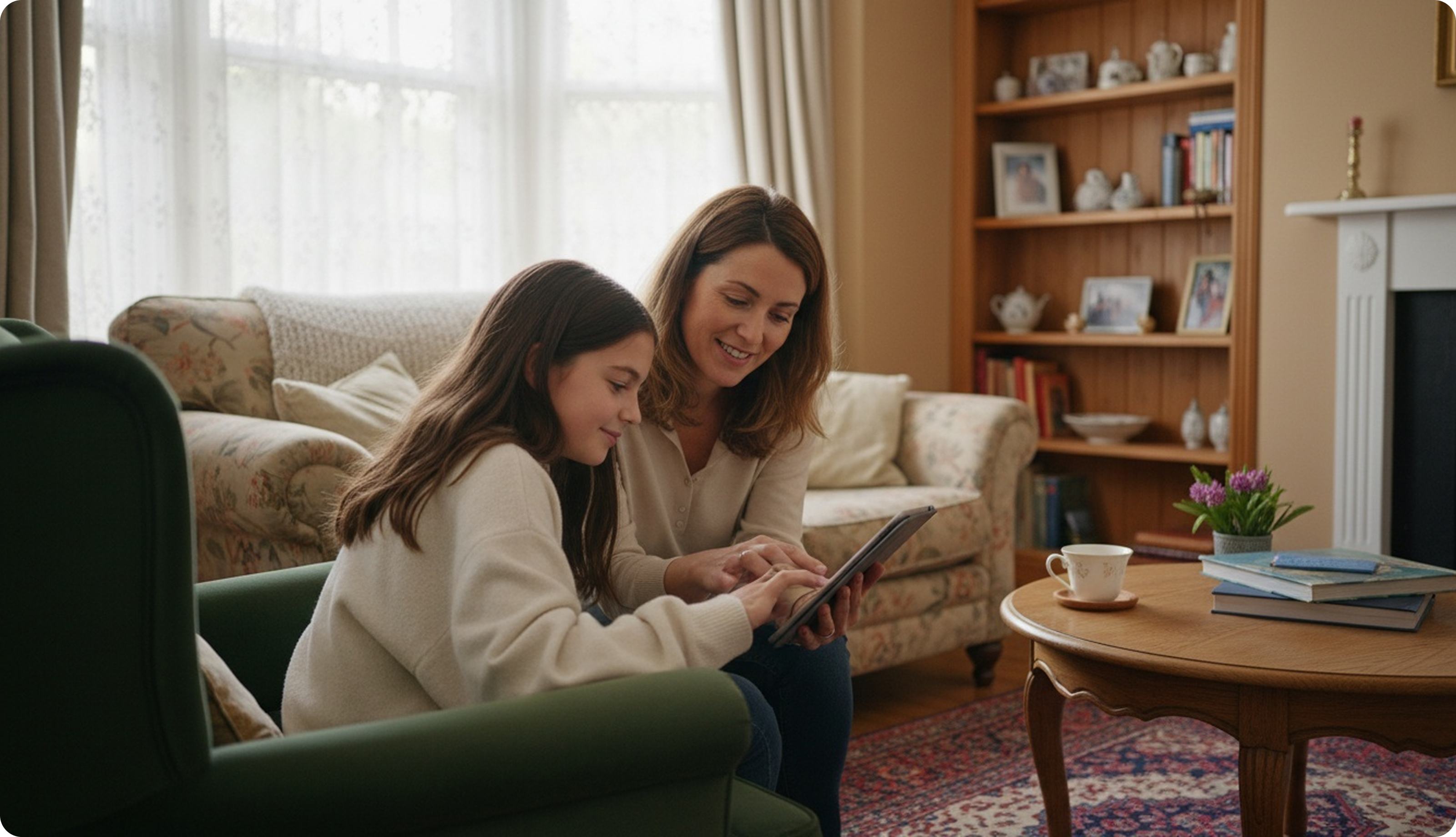 Whitaker family watching videos